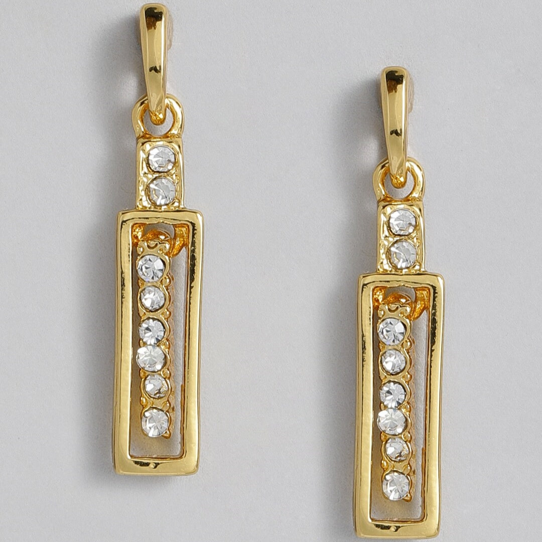 Estele Gold Plated Crystal Pea Pod rectangle Drop Earrings for women