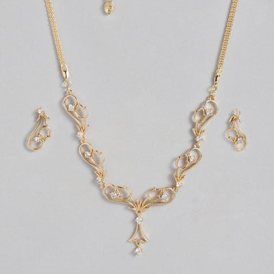 Stylish Matt Gold plated American Diamond CZ Tulip Bloom Necklace
