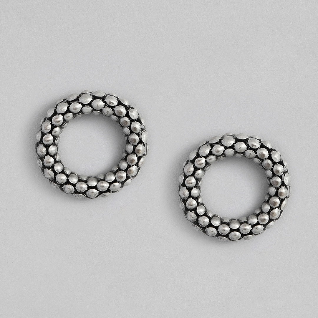 Estele Round silver colour oxidised hoop stylish studs for women