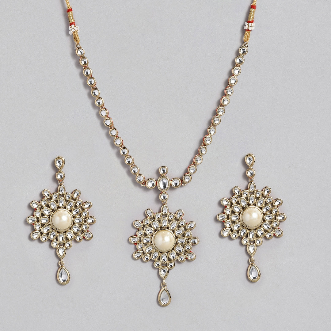 Estele - Antique Gold Plated Traditional Kundan Necklace Set for Women