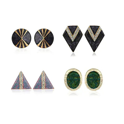 Colourful Antique Enamel Geometric Stud Earrings
