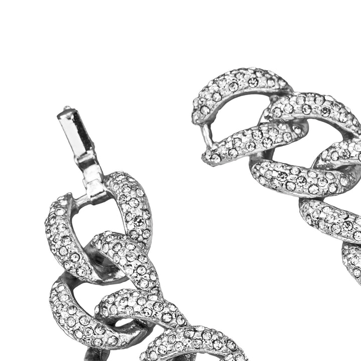 Estele Rhodium Plated Stylish Cuban Bracelet with Crystals for Women