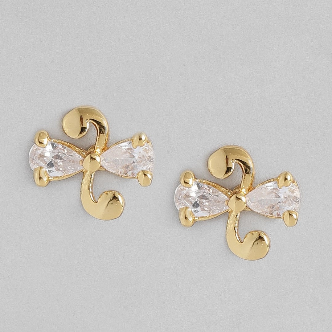 Estele Gold Plated American Diamond Dancing Pear Stud Earrings for women