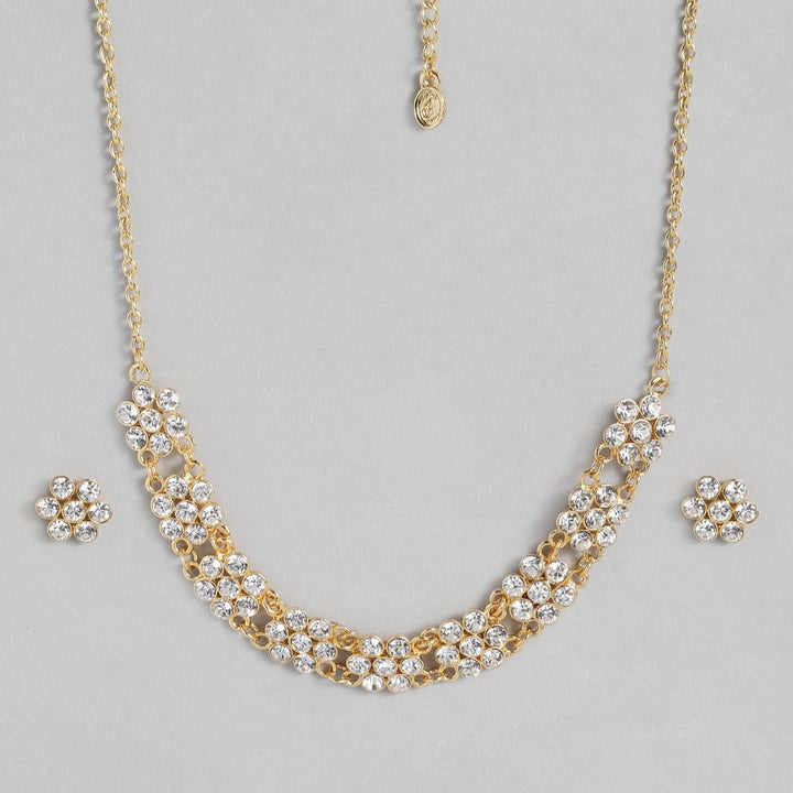 Estele 24 Kt Gold Plated Geometric Shape Austrian Crystal Necklace Set for Women