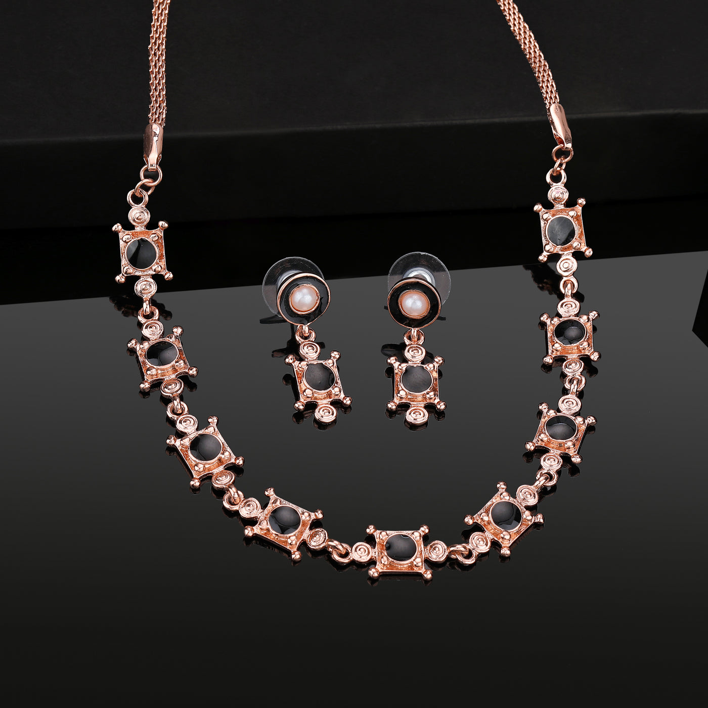 Estele Rose Gold Plated Geometric Designer Necklace Set for Women