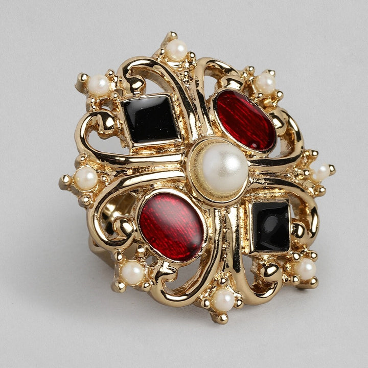 Estele Gold Plated Adjustable Multi Color Stone Ring for Women