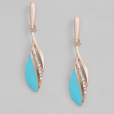 Estele Rose Gold Plated Stylish blue coloured enamel hanging earrings for women
