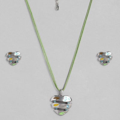 Estele Silver Plated Heart with Enamel and Austrian Crystal Necklace Set for Women