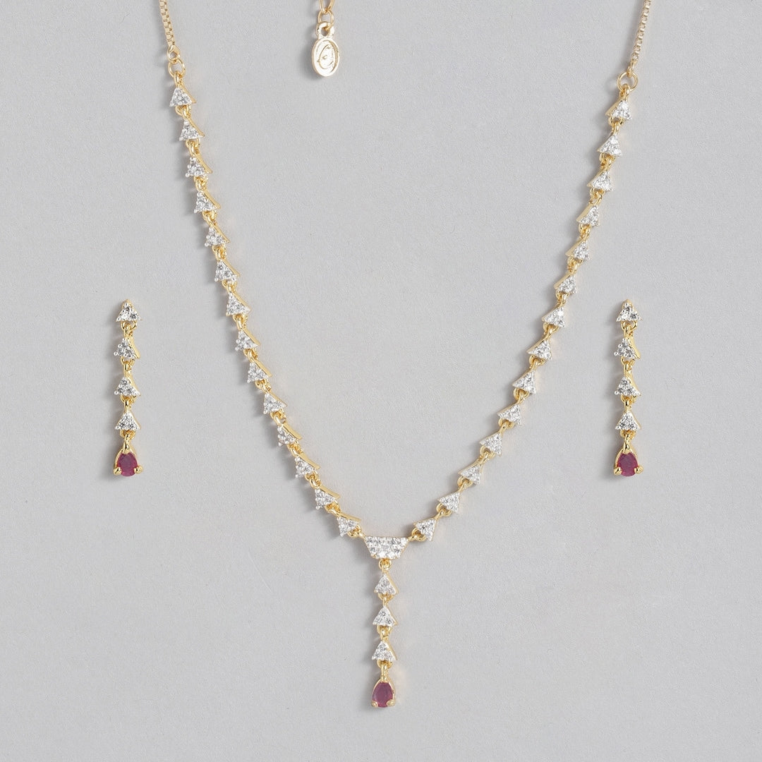 Estele - 24 KT Gold plated Necklace Set with Austrian Crystals and Red Stones for Women