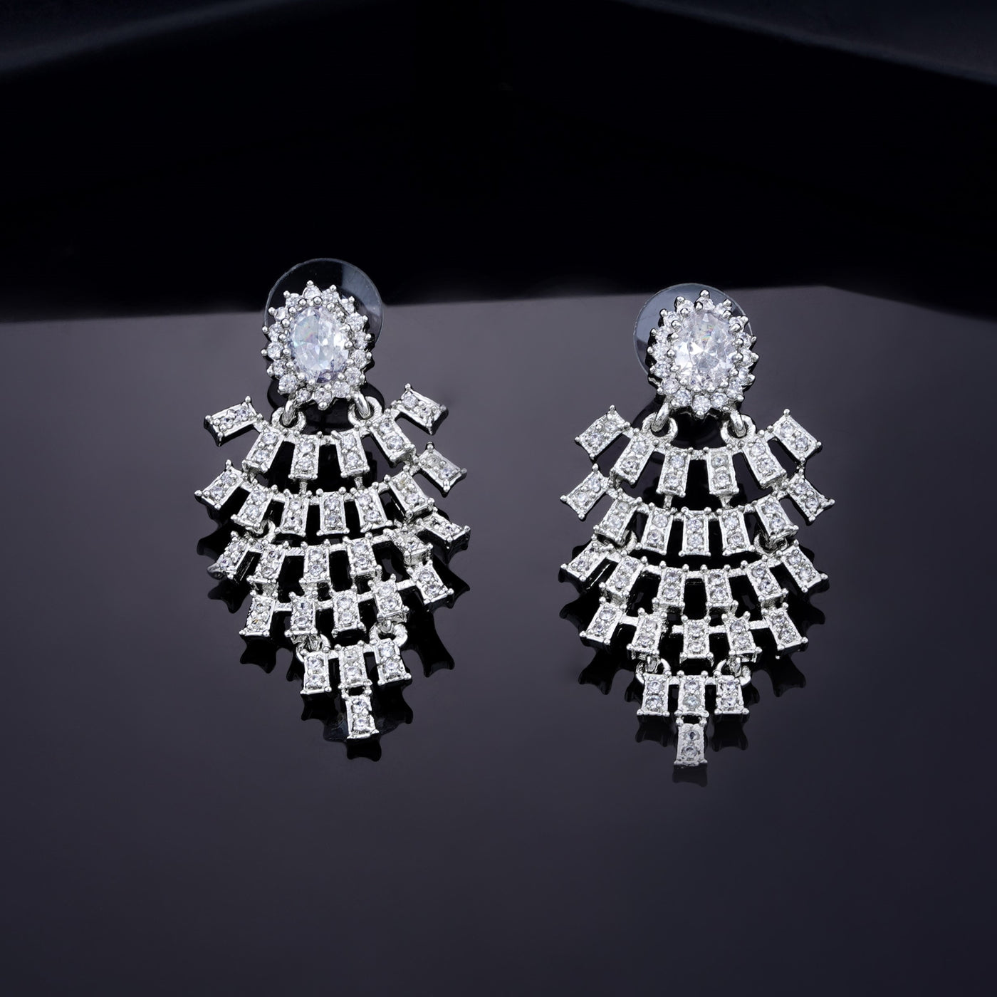 Estele Rhodium Plated CZ Sparkling Earrings for Women