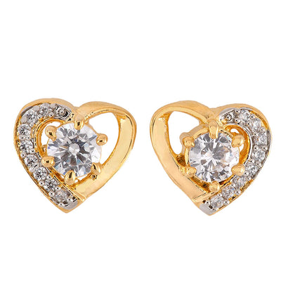 Estele Gold Plated American Diamond Heart Shape D-sire Stud Earrings for women