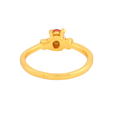 Estele Gold Plated Oval Shaped Finger Ring with Red Crystals for Women