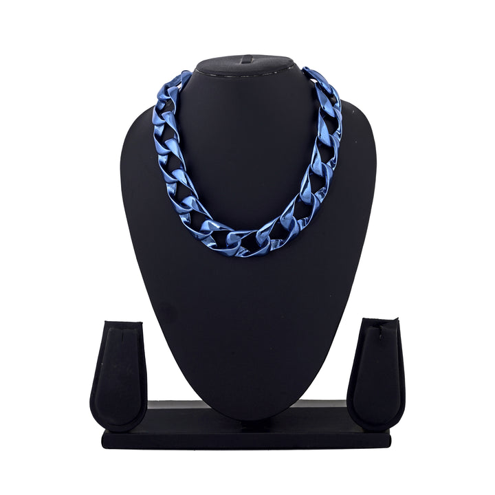 Estele Metallic Dark Blue Plated Stylish Cuban Necklace for Women