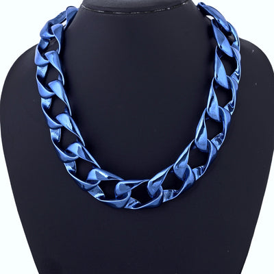 Estele Metallic Dark Blue Plated Stylish Cuban Necklace for Women
