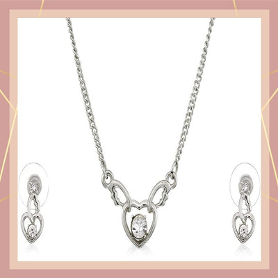 Estele - Valentine Special - Sparkling RHODIUM Plated Wedding Jewellery Austrian Diamond Pendant Set For Women & Girls