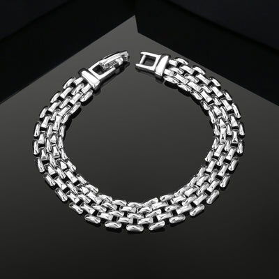 Estele Rhodium Plated Slender Brick Link Bracelet for Women