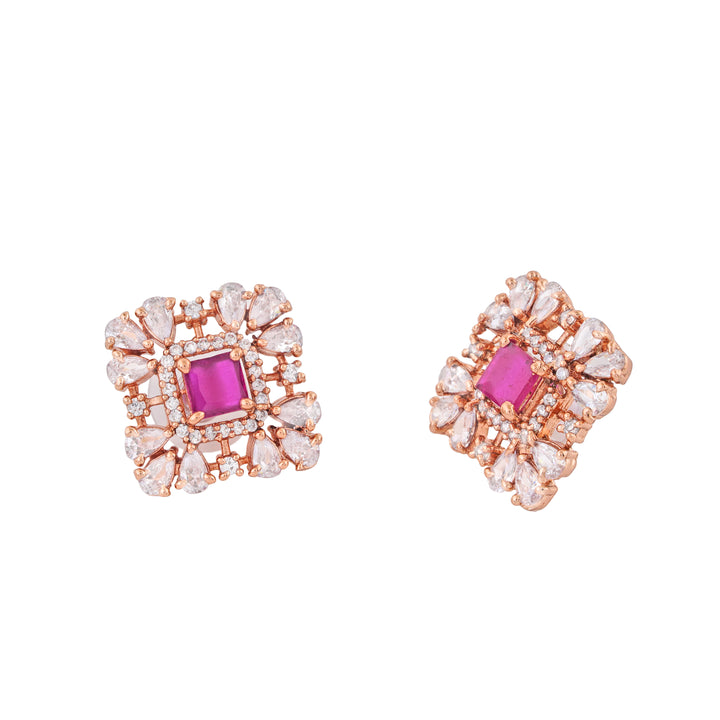 Estele Rose Gold Plated CZ Square Shaped Choker Necklace Set for Women