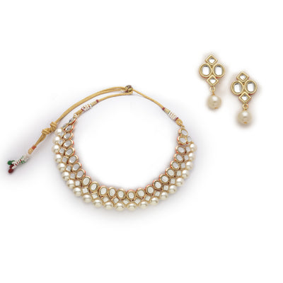 Estele Gold Plated- Traditional Kundan and Pearl Necklace set for Women