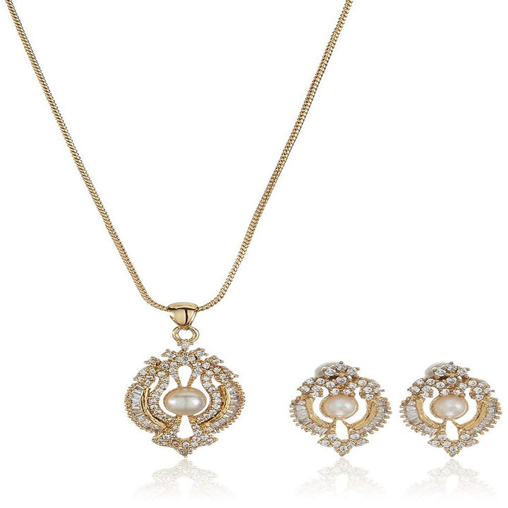 Estele Elegant pearl and American diamond fancy shaped Pendant Set for Women