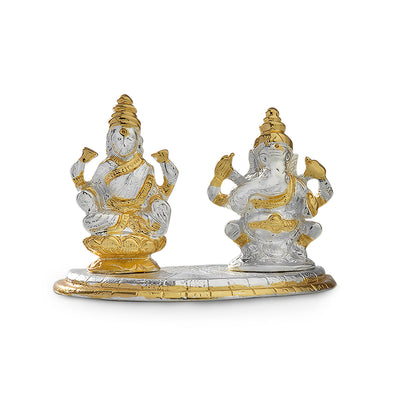 Estele Gold & Rhodium Plated Godess Lakshmi Ji & Lord Ganesh Idol