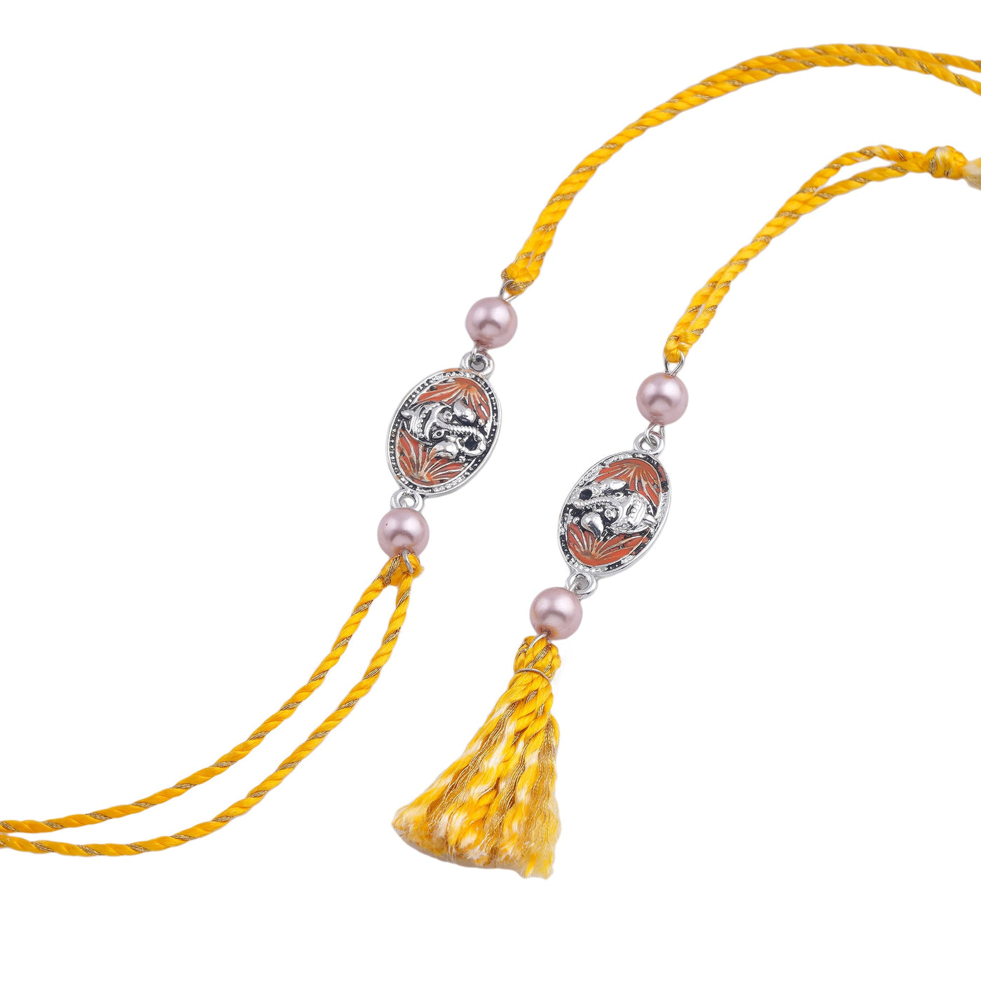 Estele Silver Oxidized Plated Blessed Ganapati Ji Rakhi Set for Bhaiya Bhabhi with Pearls and Fancy Silk Thread