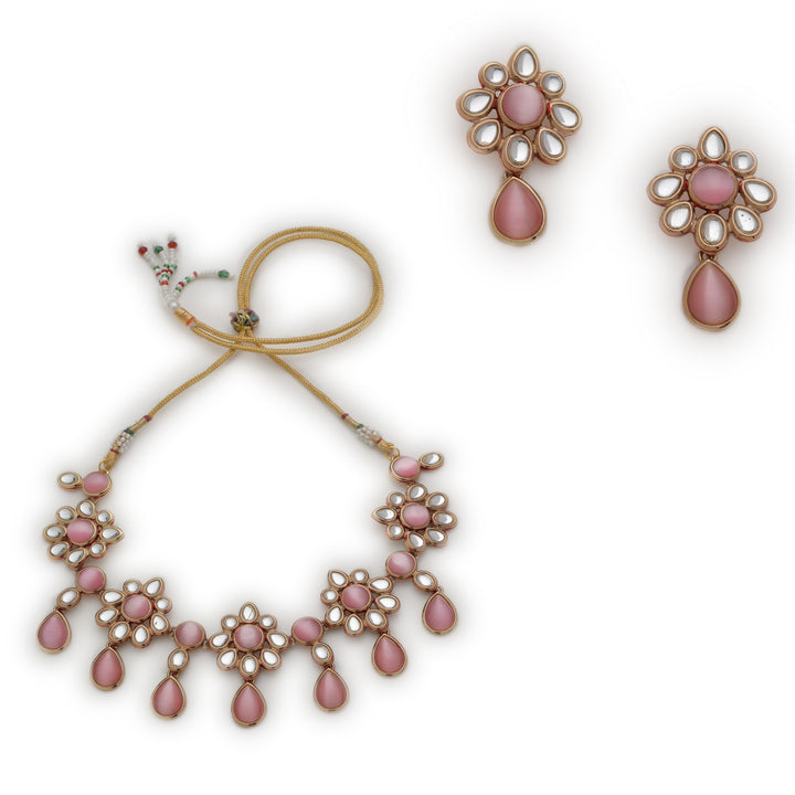 Estele Gold Plated Floral Designer Kundan Necklace Set for Women
