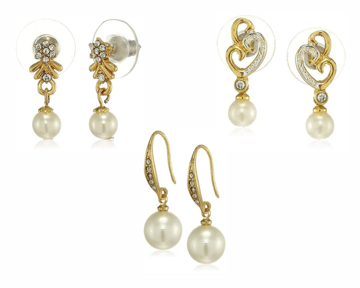 Estele Valentines Day Gift For Her Gold Plated Pearl drop Earrings with Austrian Crystal for Women and Girl