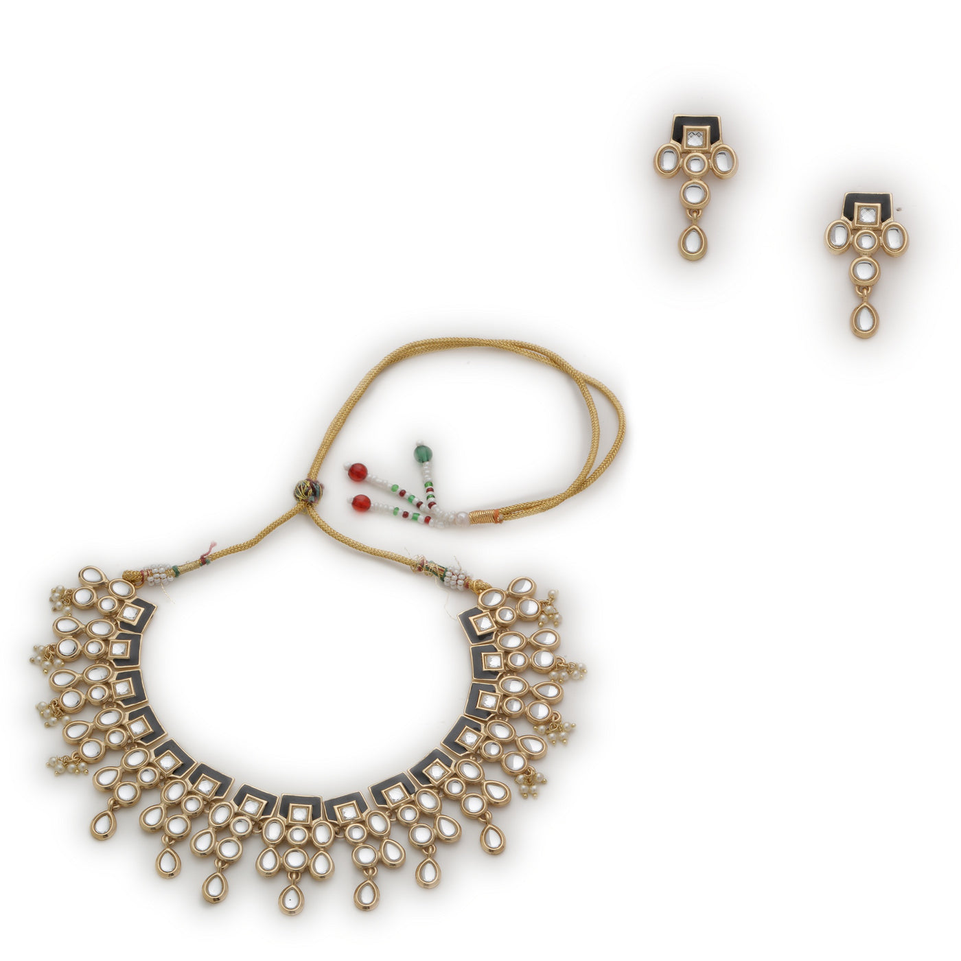 Estele - Traditional Gold Plated Kundan Necklace set with Black enamel