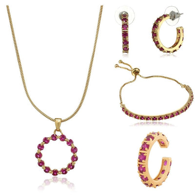 Estele 24 karat Gold Plated Exquisite Ruby Crystal Pendant Ring Bracelet and Earrings Combo for Girls