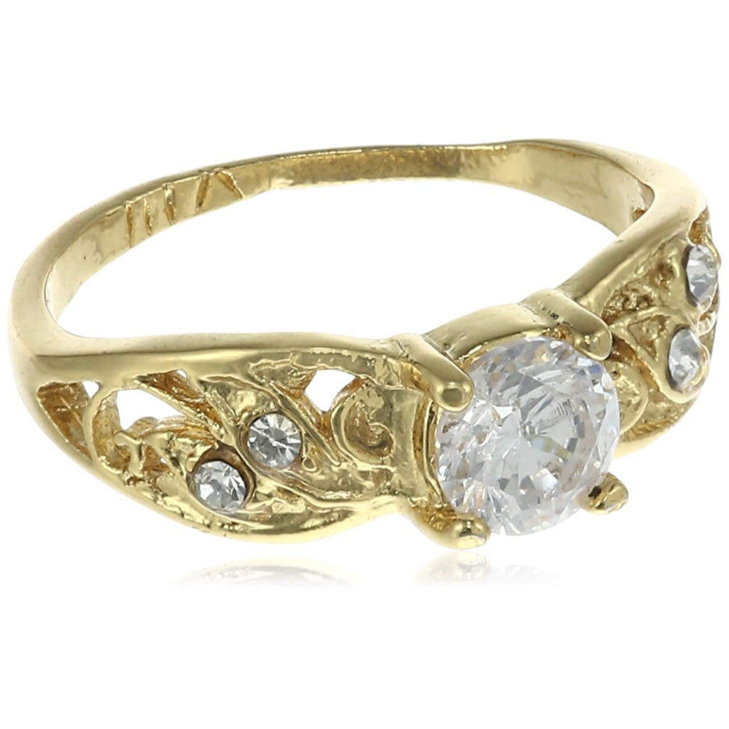 Estele broad band ring with intricate design ring of gold finish with white stone for women( non adjustable)en