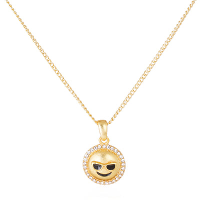 Estele - Gold Plated Cool Smiley Face Emoji Pendant with Austrian Crystals for Women / Girls