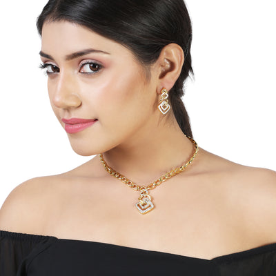 Estele 24 Kt Gold Plated Wedding Jewellery Austrian Diamond Necklace Set For Women