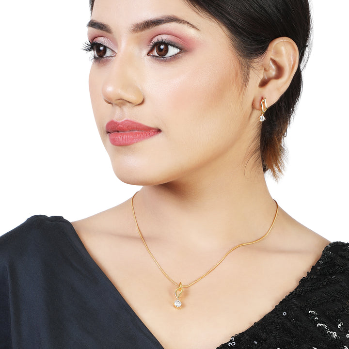 Estele Gold Plated Solitaire Pendant Set with American Diamonds for Women