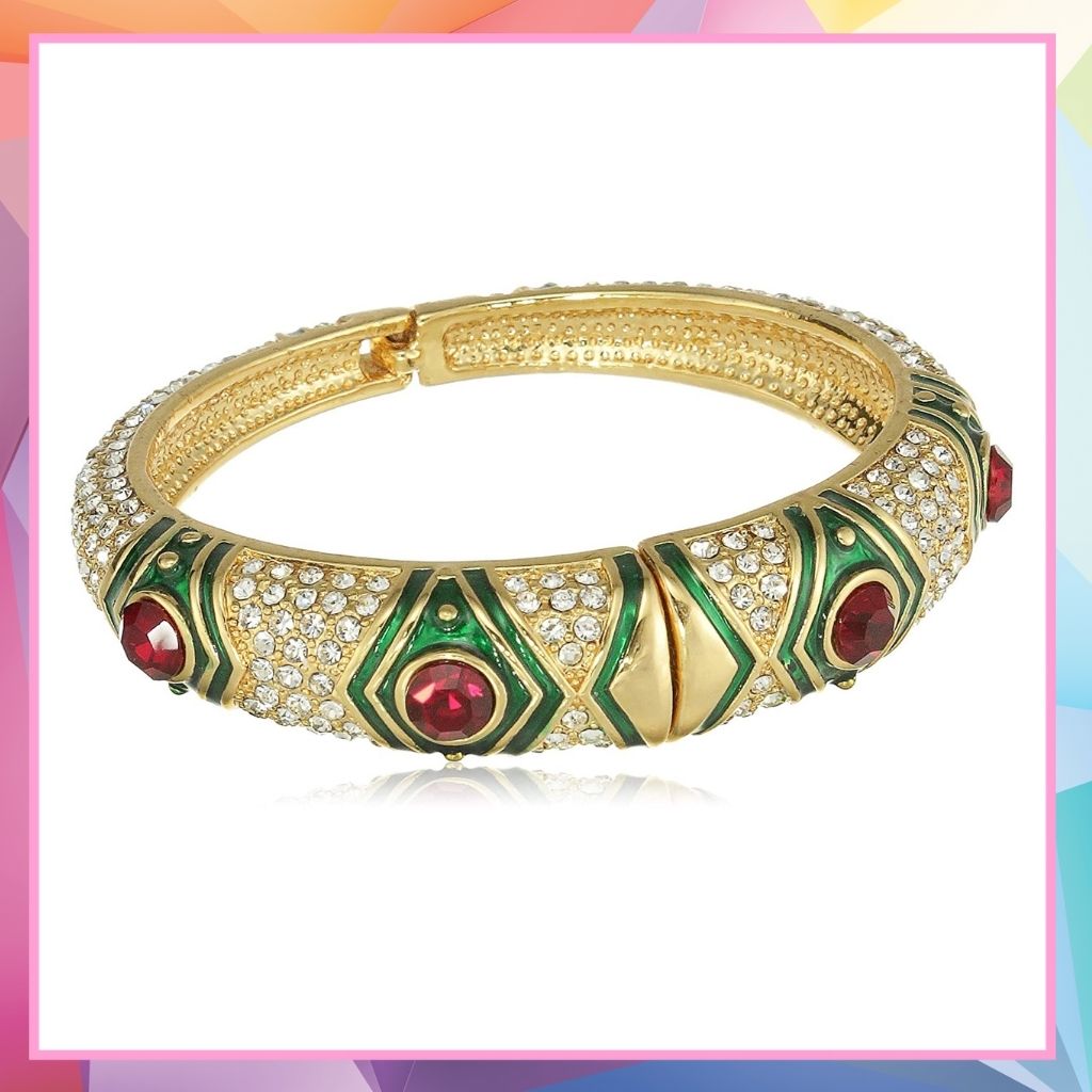 Estele Gold Plated Red Diamond Studded Cuff Bracelet for women