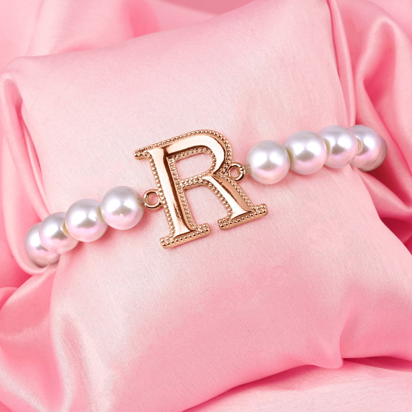 Estele Rose Gold Plated Ravishing "R" Letter Pearl Bracelet for Women