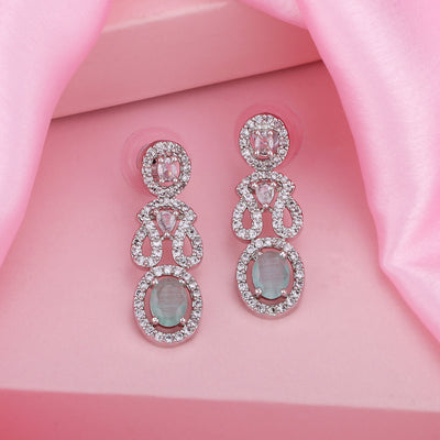 Estele Rhodium Plated CZ Splendid Earrings with Mint Green for Women