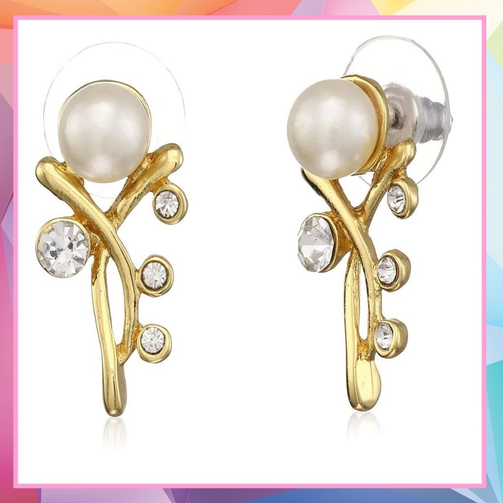 Estele Gold Plated Pearl Bouquet Stud Earrings for women