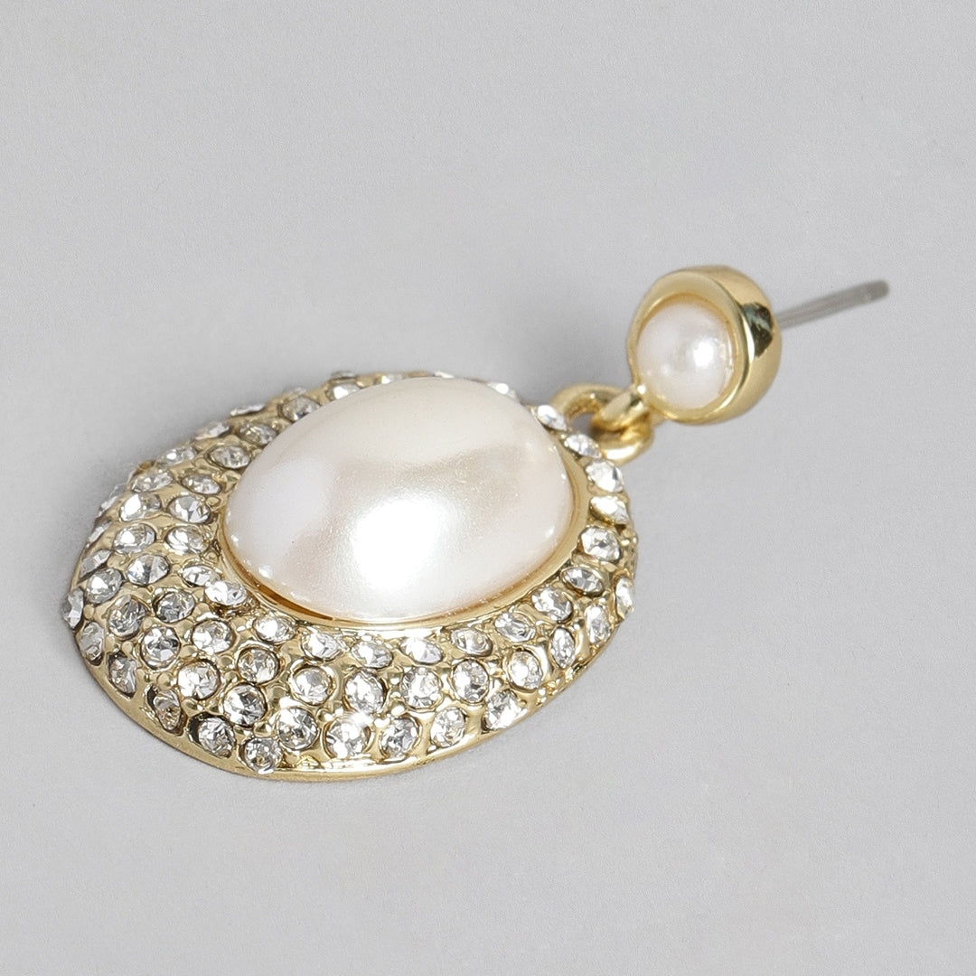 Estele  Gold Plated Oval frosted pearl Drop Earrings for women
