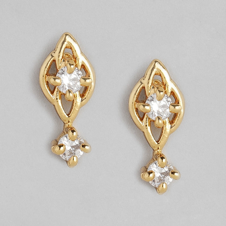 Estele 24 Kt Gold Plated American Diamond Flower Drop Necklace Set for Women