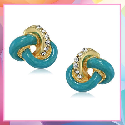 Estele  Gold Plated Blue Pretzel crystal enamel Stud Earrings for Girl's and Women