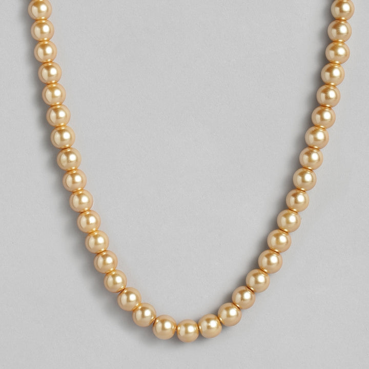 Estele Gold Plated Sparkling Single Line Pearl Necklace for Women