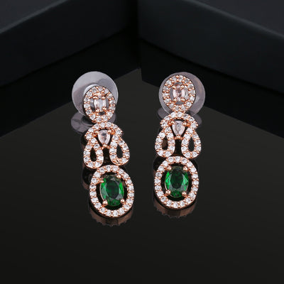 Estele Rose Gold Plated CZ Beautiful Earrings with Green Crystals for Women