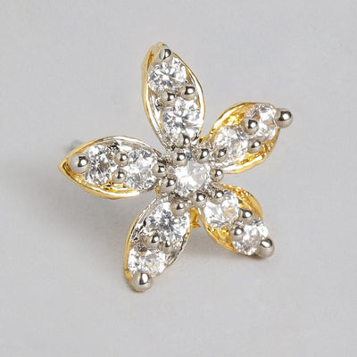 Estele Gold and Silver Plated American Diamond Flower Bunch Stud Earrings for women
