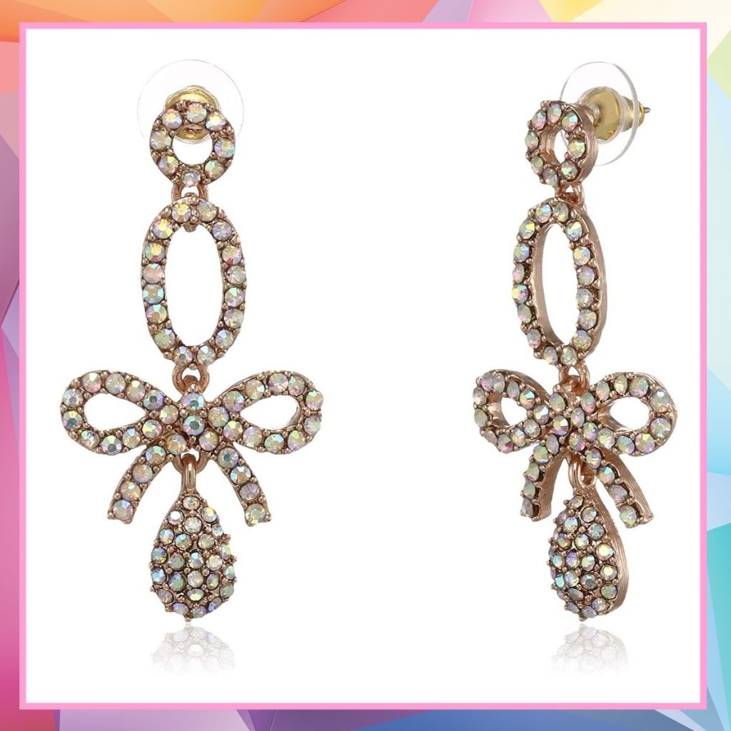 Estele White bright stone cute bow fancy earrings for women