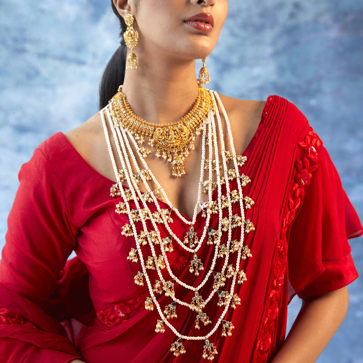 Estele 24 Carat Gold plated Regal Pearl And Kundan Panchlada