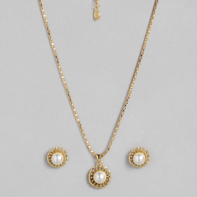Estele - 24 CT gold plated Pearl Floral Stud Pendant Set for Women