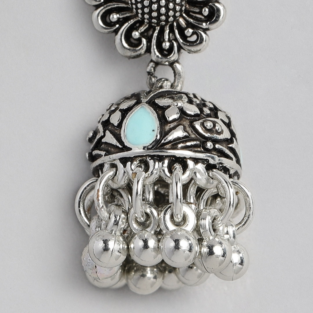 Estele Oxidized Silver Plated Antique Peacock Jhumkis for women