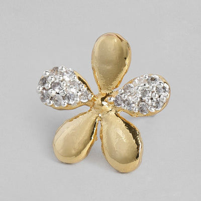 Estele Gold and Silver Plated American Diamond Petal Stud Earrings for women