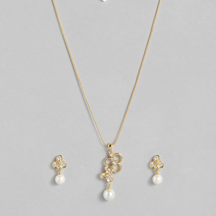Estele 24 KT Gold Plated Pendant Set with Austrian Crystals and Pearl Drop for Women / Girls
