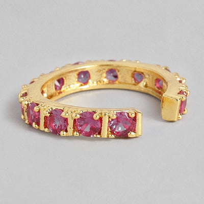 Fancy gold plated band ring with multiple square Pink american diamonds (adjustable)